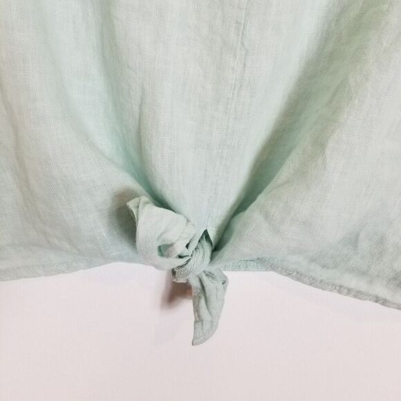 Charlie B Women Linen Tie Front Blouse Top Sz XL Light Green Short Sleeve - Picture 2 of 5